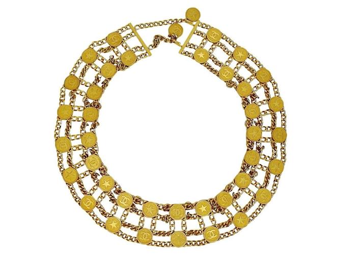 Chanel 2001 Primavera, 01P cinto multicorrente de estrelas de latão banhado a ouro CC com fecho de gancho Dourado Gold hardware Cadeia  ref.662780