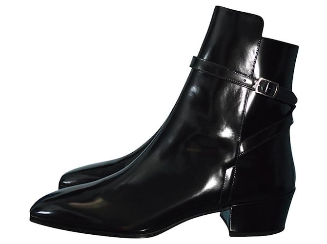 ANKLE BOOTS SAINT LAURENT NEW 43 Nero Vernice Joli Closet