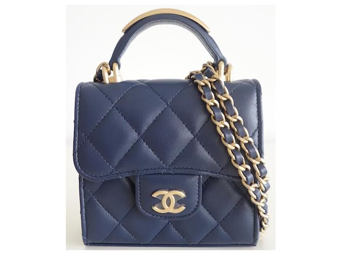 Timeless Minibolso Chanel Classic azul marino Cuero  ref.663080