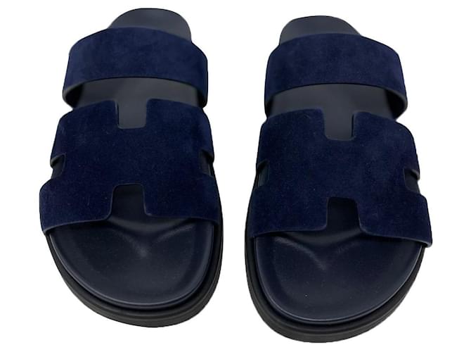 Hermès chypre sandalo scamosciato blu nuovo Navy blue Suede  ref.663125
