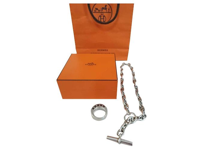 Hermès collana Chaine d'ancre e anello argento