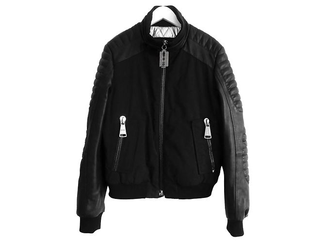 Jaqueta de motociclista de couro e nylon Philipp Plein Preto