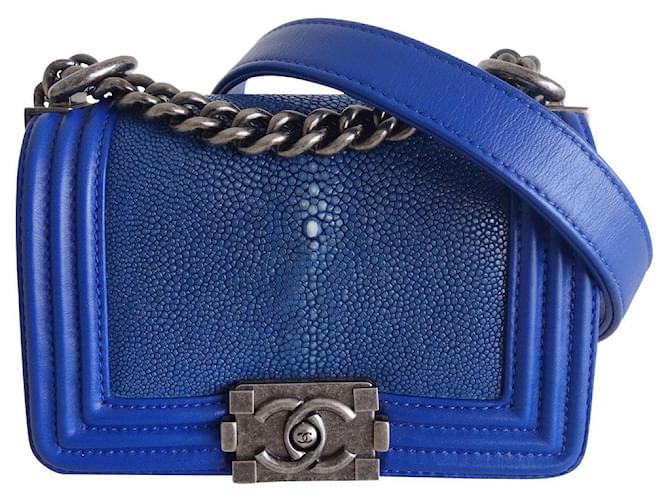 Mini Boy Chanel shagreen bag Dark blue Leather Exotic leather ref.663272 -  Joli Closet