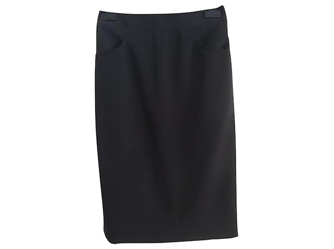 Chanel falda recta negra T.34 Negro Poliéster  ref.663275