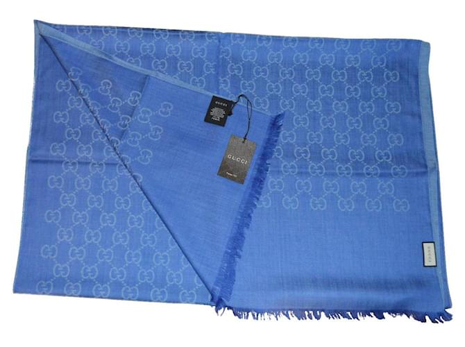 scarf gucci new Light blue Silk Wool  ref.663438