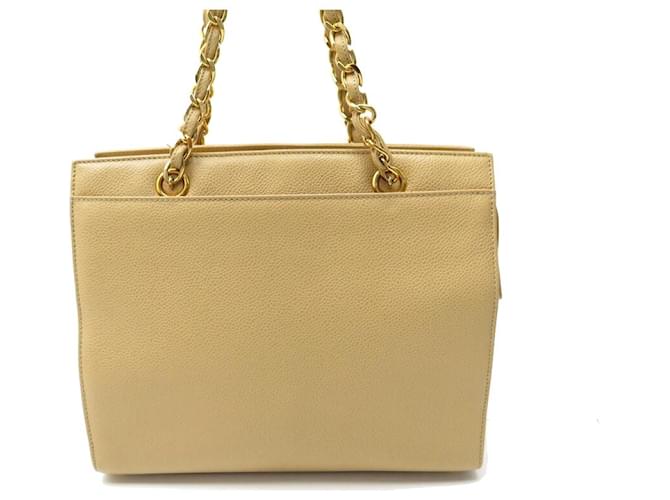BORSA A MANO CHANEL SHOPPING CABAS IN PELLE BEIGE CAVIALE  ref.663463