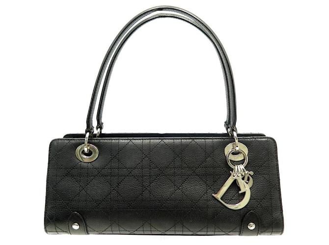CHRISTIAN DIOR EAST WEST HANDBAG IN BLACK GRAINED CANNAGE LEATHER HAND BAG  ref.663469