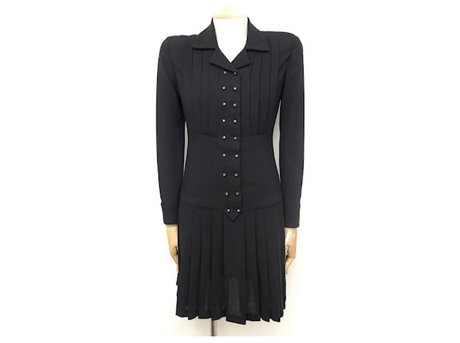 NEW CHANEL DRESS WITH BUTTONS 38 M IN BLACK CHIFFON NEW BLACK DRESS Silk  ref.663487