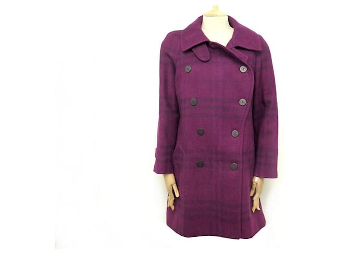 NEW BURBERRY T COAT 40 M IN PURPLE TARTAN WOOL NEW PURPLE WOOL COAT  ref.663520