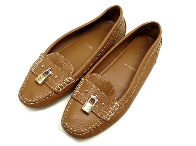 LOUIS VUITTON SHOES LOCK IT MOCCASIN 41 GRAINED LEATHER CAMEL LOAFER SHOE Caramel  ref.663538
