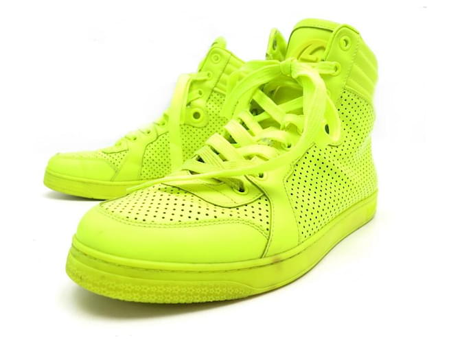 GUCCI CODA NEON PERFORATED LEATHER SHOES 323812 6.5 41.5 High sneakers Green  ref.663541