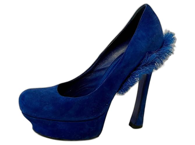 Yves Saint Laurent Zapatos de tacón YSL Palais Mohawk Tribute Azul Suecia  ref.664113