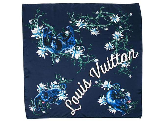 Louis Vuitton Black phanter silk scarf Navy blue Dark blue  ref.664214