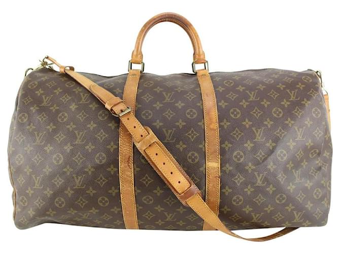 Louis Vuitton Monogramm Keepall Bandouliere 60 Boston Duffle Bag mit Riemen Leder  ref.664674