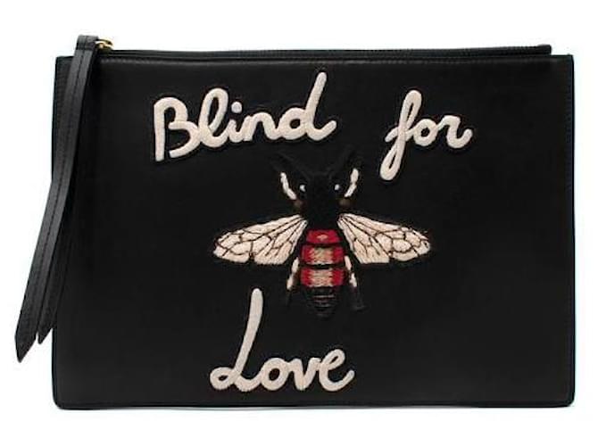 Gucci Blind For Love Leather Embroidered Clutch Bag Black  ref.664693