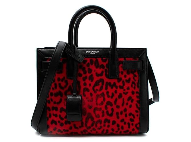 Saint Laurent Red Leopard Print Calf Nano Sac du Jour Bag Leather  ref.664731