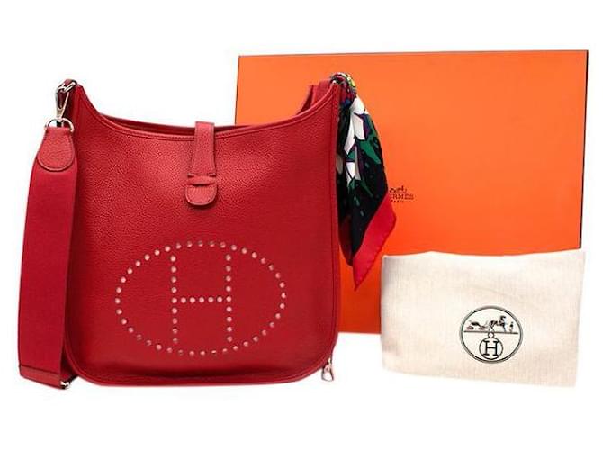 Hermès Hermes Red Clemence Leather Evelyne III PHW con Twilly Roja Cuero  ref.664758