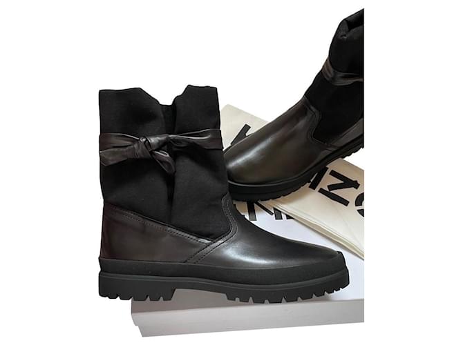 Kenzo Ankle Boots Black Leather Cloth  ref.664762