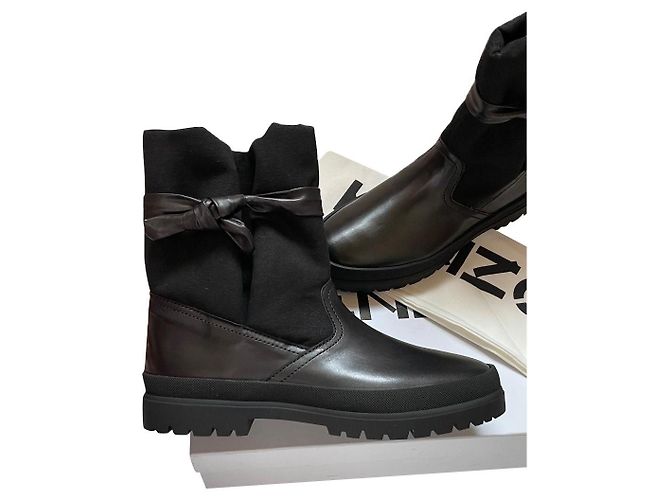 Botas Kenzo Safari negras de cuero y algodón Talla 39 Negro