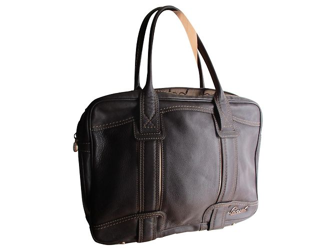 Lancel Chocolate leather computer bag. mixed. Brown