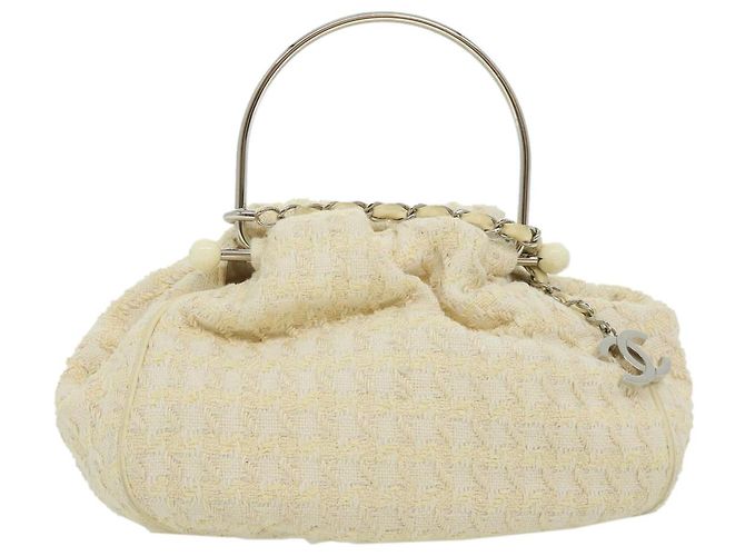 CHANEL Tweed Handtasche Weiß CC Auth bs2221