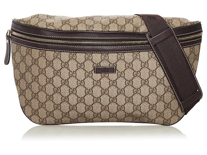 Gucci Womens Canvas Leather Trim Fanny Pack Brown