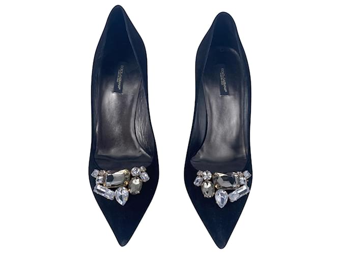 Zapatos de salón Bellucci adornados con cristales en ante negro de Dolce & Gabbana Suecia  ref.666409