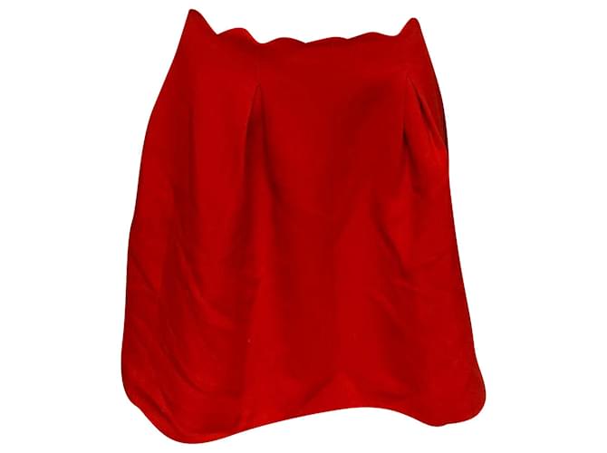 Claudie Pierlot Scalloped Skirt in Red Viscose Cellulose fibre  ref.666421