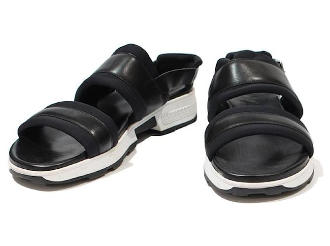 Hermès Men Sandals Black White Leather  ref.666444