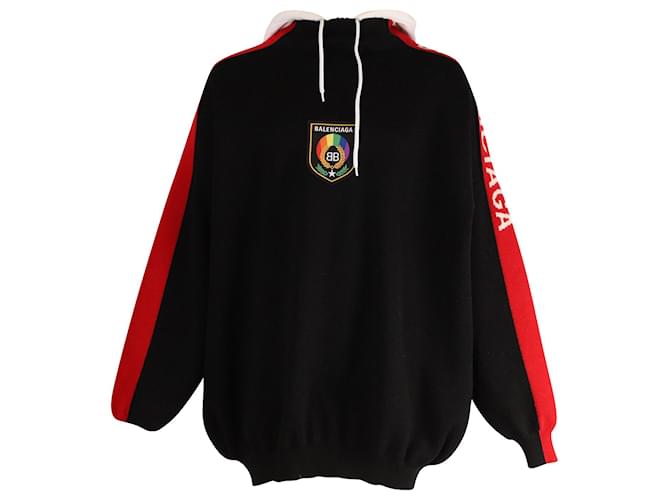 Balenciaga Knitted Crest Logo Sudadera con capucha en lana negra Negro  ref.666451