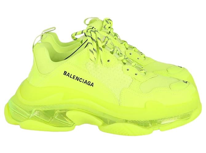 Sneaker Triple S di Balenciaga in Mesh di Nylon Giallo Fluo  ref.666599
