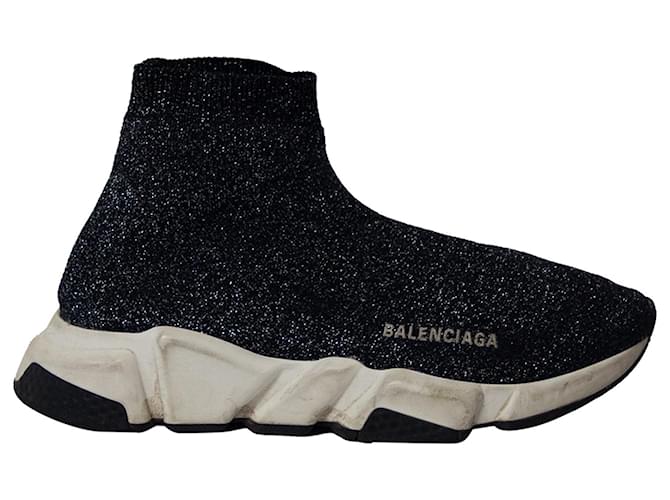 Balenciaga Glitter Speed Sneaker aus schwarzer Viskose Zellulosefaser  ref.666612