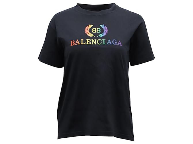 Everyday Camiseta de algodón negro con logo multicolor de Balenciaga  ref.666637