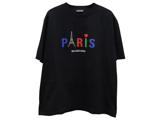Camiseta Balenciaga Paris Love Vintage manga curta em algodão preto  ref.666824