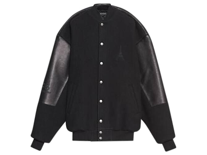 Balenciaga Pinched College-Jacke aus schwarzem Nylon Wolle  ref.666835