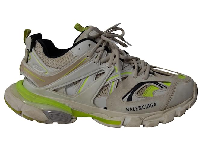 First Balenciaga Track Worn Out Sneakers in White Fluo Yellow Polyurethane Plastic  ref.666841