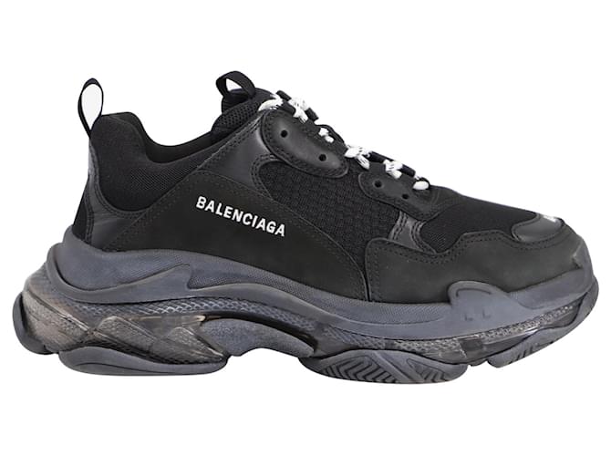 Everyday Balenciaga Clear Sole Triple S Sneakers in Black Recycled Polyester  ref.666849