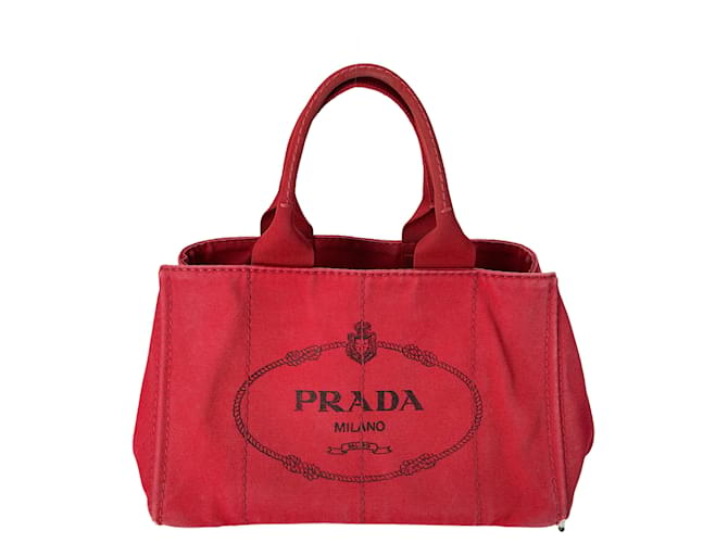 Prada Red Printed Canvas Canapa Tote Cloth  ref.667150