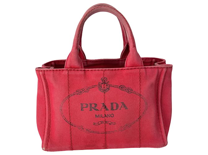 Tote Prada Rote Canapa-Tasche aus bedrucktem Segeltuch Leinwand  ref.667151