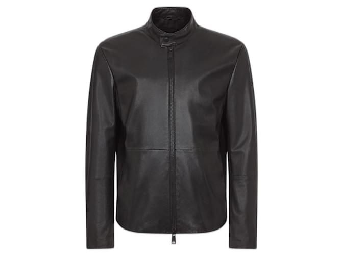 Emporio Armani new men's leather jacket Black  ref.667183