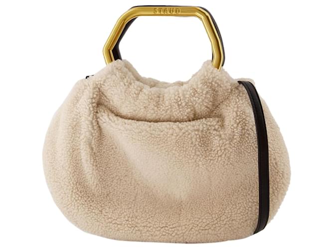 Staud Camille Shearling Bag Beige Leather  ref.667513