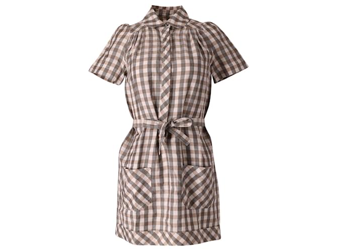 See by Chloé Gingham Dress in Beige Linen  ref.667521