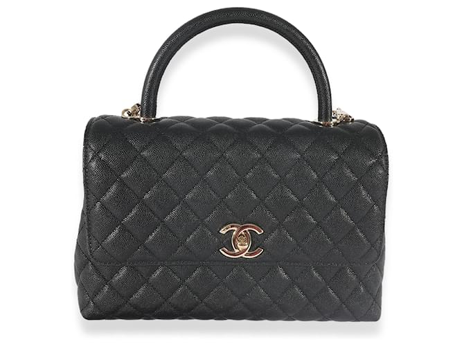 Chanel Black Quilted Caviar Medium Coco Top Handle Bag Leather ref