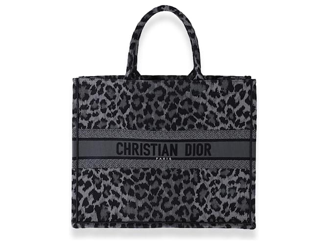 Grand sac cabas à broderie Dior léopard noir et gris Mizza  ref.667526