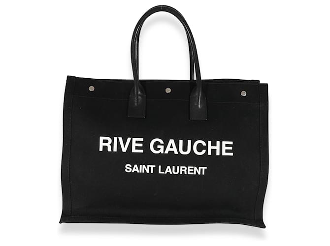 Grand sac cabas Rive Gauche en toile noire Saint Laurent Cuir  ref.667534