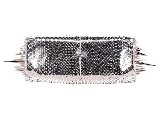 Christian Louboutin Snakeskin Effect Marquise Spiked Clutch in Silver Leather Silvery Metallic  ref.667552