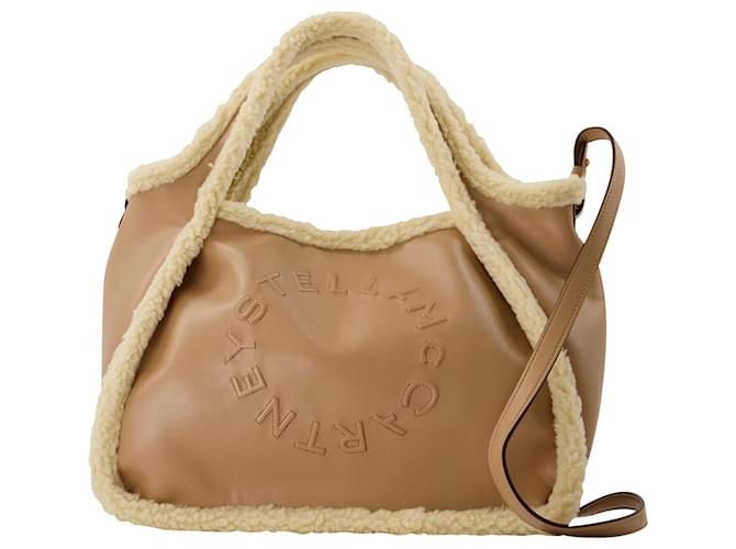 Stella Mc Cartney Logo Crossbody Tote Bag in Beige Brown Synthetic Leatherette  ref.667572