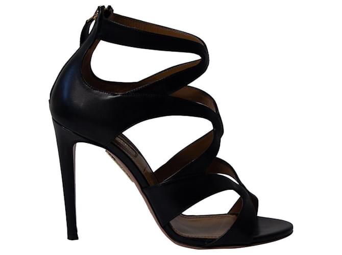 Aquazzura Melissa 105 Heels in Black Leather  ref.667605