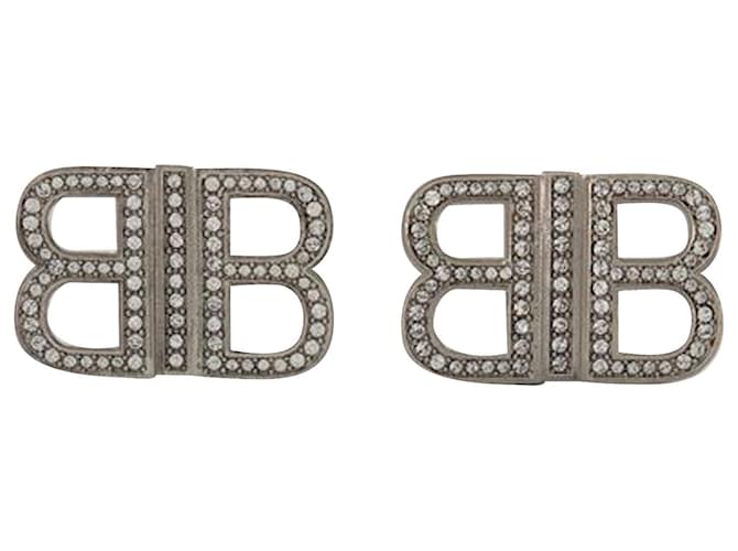 Balenciaga BB 2.0 XS Earrings in Silver Coated Brass With Strass Silvery Metallic  ref.667617