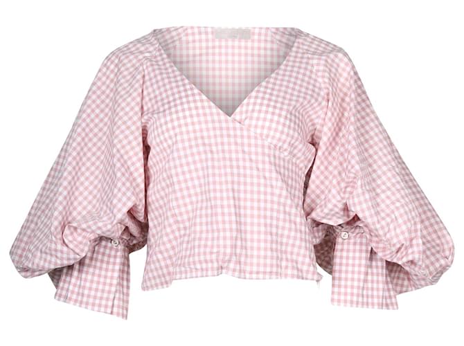 Autre Marque Blusa manga balão xadrez Caroline Constas em algodão rosa e branco  ref.667625